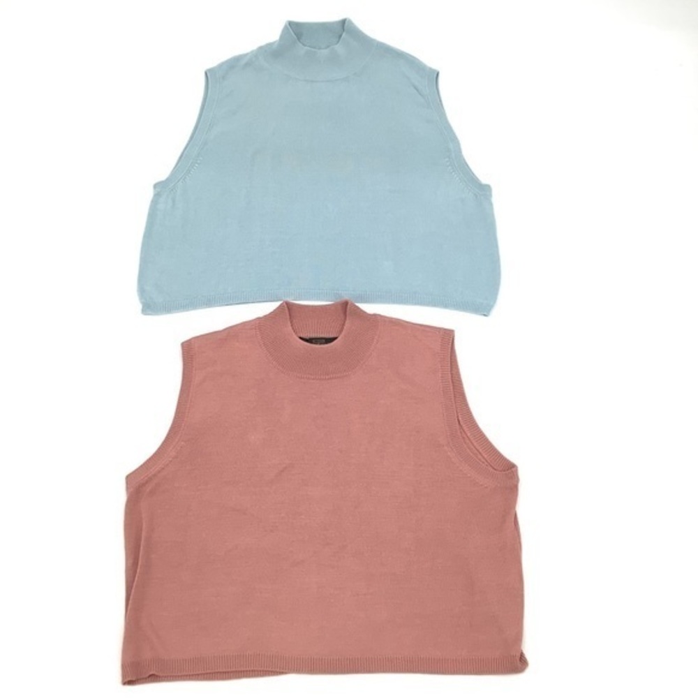 Orvis 100% Silk Sleveless Crop Top Set of 2 Rose & Blue L/XL